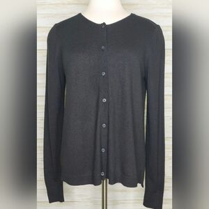 Loft Women's Black Button Up Sweater Shirt w/Sheer Back Size Small Wool Blend